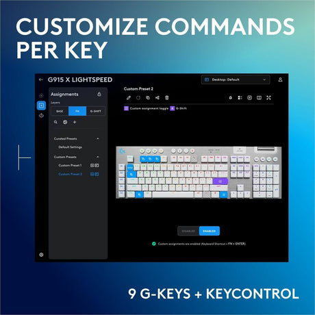 Logitech G915 X LIGHTSPEED Low-Profile Wireless Gaming Keyboard, Double-Shot PBT Keycaps, Fully Programmable Keys, RGB Backlighting, Sleek Aluminum Finishing, GL Brown Tactile Switches - PC/Mac (White) — 920-012685