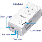 TRENDnet Powerline 1300 AV2 Adapter with Built-in Outlet; Gigabit Port; IEEE 1905.1 & IEEE 1901; Range Up to 300m (984 ft.); TPL-423E