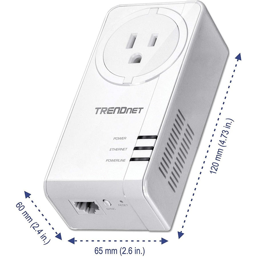 TRENDnet Powerline 1300 AV2 Adapter with Built-in Outlet; Gigabit Port; IEEE 1905.1 & IEEE 1901; Range Up to 300m (984 ft.); TPL-423E
