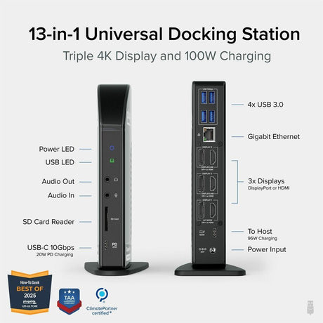 Plugable 4K USB C Docking Station Triple Monitor with 100W Power Delivery, USB C Dock for Thunderbolt 3/4, and USB-C Windows and Mac — UD-ULTC4K