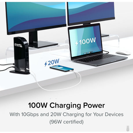 Plugable 4K USB C Docking Station Triple Monitor with 100W Power Delivery, USB C Dock for Thunderbolt 3/4, and USB-C Windows and Mac — UD-ULTC4K