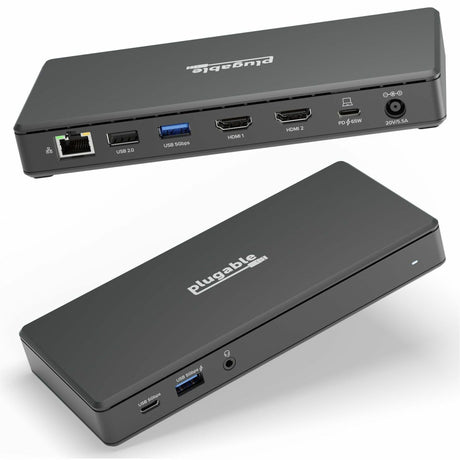 Plugable USB C Docking Station Dual Monitor 2 HDMI Ports, Power Delivery Dock, Dual 4K Monitor — UD-MSTH2