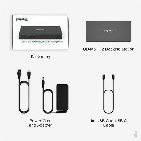 Plugable USB C Docking Station Dual Monitor 2 HDMI Ports, Power Delivery Dock, Dual 4K Monitor — UD-MSTH2