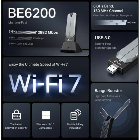 TP-Link Archer TBE401UH IEEE 802.11a/b/g/n/ac/ax/be Tri Band Wi-Fi Adapter for Desktop Computer, Router