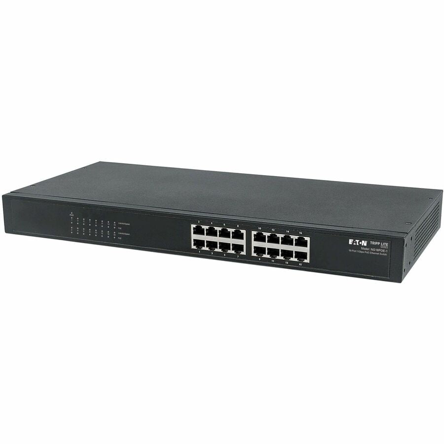Eaton Tripp Lite Series 16-Port 10/100/1000 Mbps Gigabit Ethernet Unmanaged Switch with PoE+, 220W, Metal Enclosure, 1U Rack — NG16POE-1