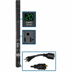 Eaton Tripp Lite Series 2kW Single-Phase Local Metered PDU, 100-127V Outlets (6 5-15/20R), L5-20P/5-20P adapter, 0U Vertical, 24-in. — PDUMV20-24