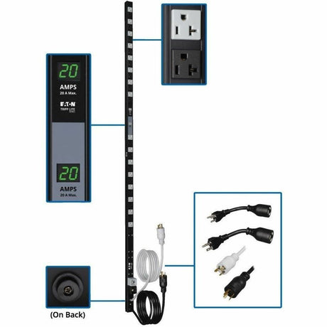 Eaton Tripp Lite Series 3.8kW Single-Phase Local Metered PDU, Dual Circuit, 120V Outlets (32 5-15/20R), L5-20P/5-20P, 10 ft. (3.05 m) Cord, 0U Vertical — PDUMV40
