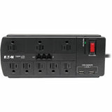 Eaton Tripp Lite Series 8-Outlet Surge Protector with 2 USB Ports (2.1A Shared) - 8 ft. (2.43 m) Cord, 1200 Joules, Tel/Modem, Black — TLP88TUSBB