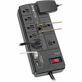 Eaton Tripp Lite Series 8-Outlet Surge Protector with 2 USB Ports (2.1A Shared) - 8 ft. (2.43 m) Cord, 1200 Joules, Tel/Modem, Black — TLP88TUSBB
