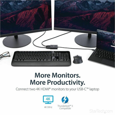 StarTech.com USB-C to Dual HDMI Adapter, USB Type-C Multi-Monitor MST Hub, Dual 4K 30Hz HDMI Laptop Display Extender/Splitter, Windows~ — MSTCDP122HD