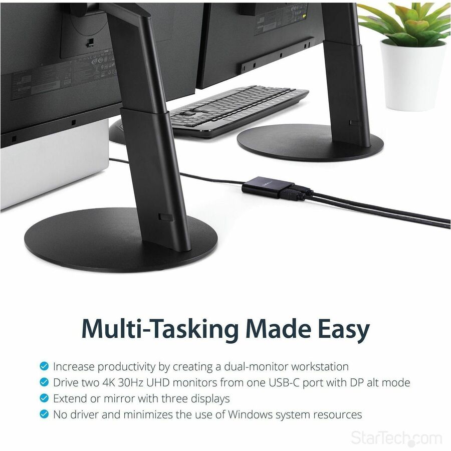 StarTech.com USB-C to Dual HDMI Adapter, USB Type-C Multi-Monitor MST Hub, Dual 4K 30Hz HDMI Laptop Display Extender/Splitter, Windows~ — MSTCDP122HD