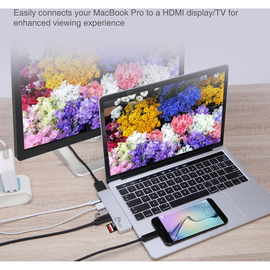 SIIG Thunderbolt 3 USB-C Hub HDMI with Card Reader & PD Adapter - Silver — JU-TB0412-S1