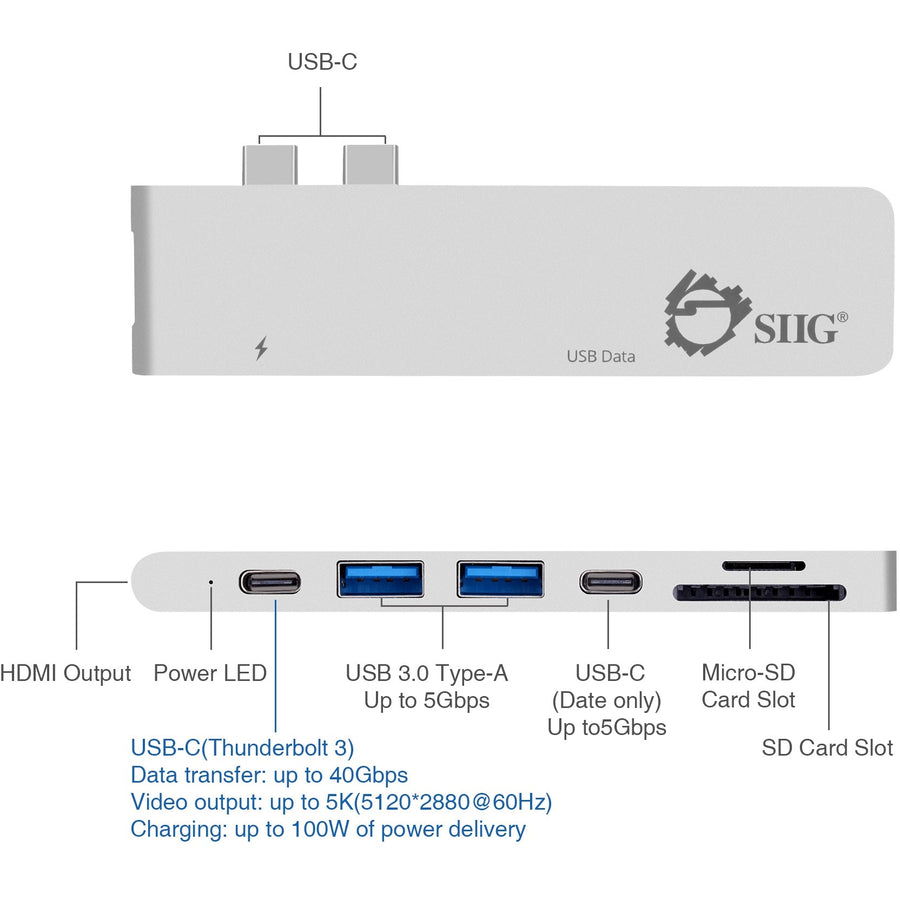 SIIG Thunderbolt 3 USB-C Hub HDMI with Card Reader & PD Adapter - Silver — JU-TB0412-S1