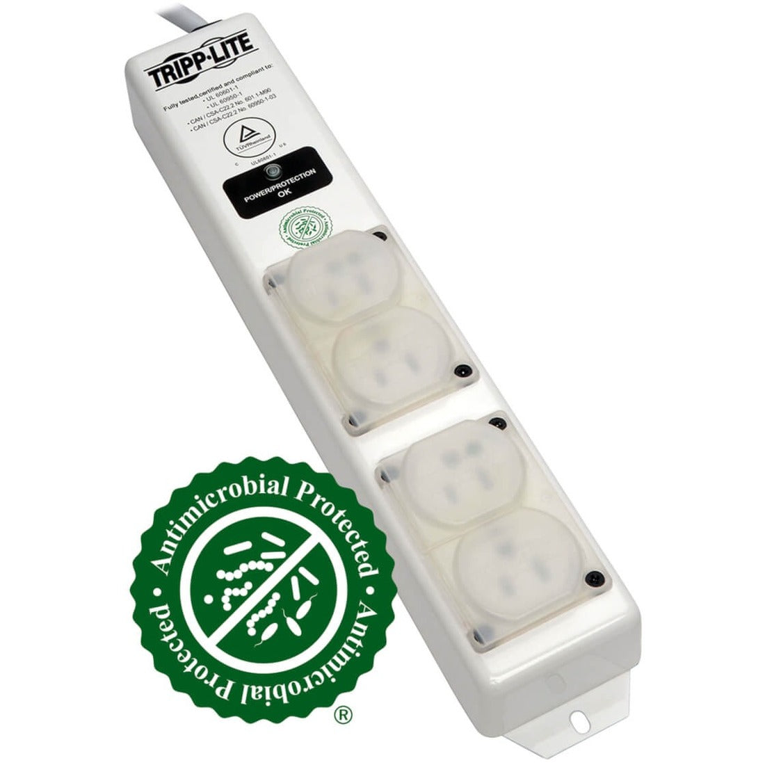 Eaton Tripp Lite Series Safe-IT UL 60601-1 Medical-Grade Surge Protector for Patient-Care Vicinity, 4x Hospital-Grade Outlets, 6 ft. Cord, Antimicrobial Protection — SPS406HGULTRA