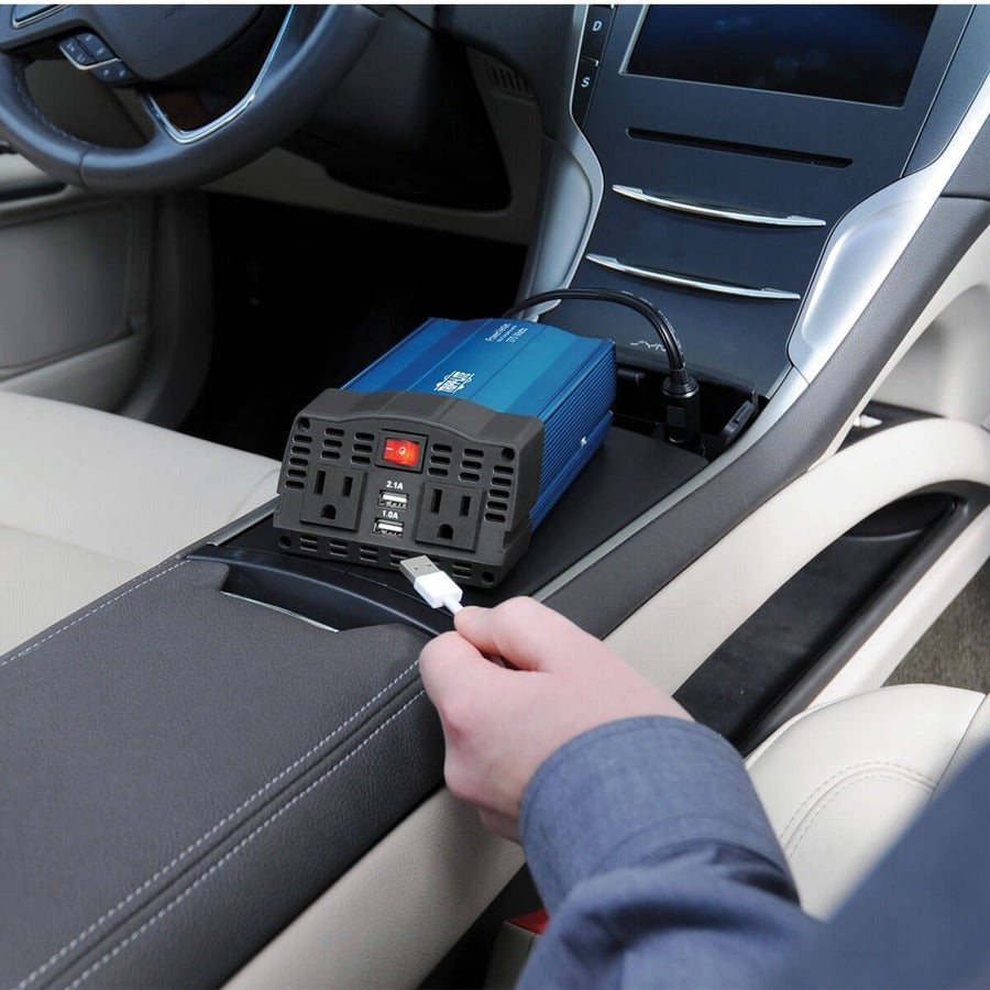Eaton Tripp Lite Series 375W PowerVerter Ultra-Compact Car Inverter with 2 AC Outlets, 2 USB Charging Ports and Battery Cables — PV375USB