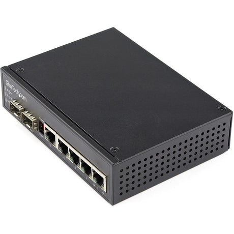 StarTech.com Industrial 6 Port Gigabit Ethernet Switch 4 PoE RJ45 +2 SFP Slots 30W PoE+ 48VDC 10/100/1000 Mbps -40C to 75C w/DIN Connector — IES1G52UPDIN