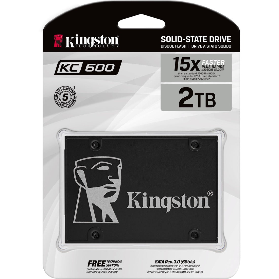 Kingston KC600 2 TB Solid State Drive - 2.5" Internal - SATA (SATA/600) - 3.5" Carrier — SKC600/2048G