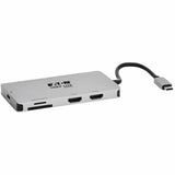 Eaton Tripp Lite Series USB-C Dock, Dual Display - 4K 60 Hz HDMI, USB 3.x (5Gbps) Hub Ports, Memory Card, 100W PD Charging, Gray — U442-DOCK8-GG