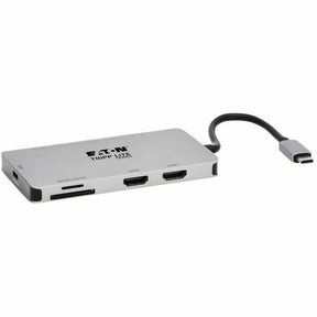 Eaton Tripp Lite Series USB-C Dock, Dual Display - 4K 60 Hz HDMI, USB 3.x (5Gbps) Hub Ports, Memory Card, 100W PD Charging, Gray — U442-DOCK8-GG