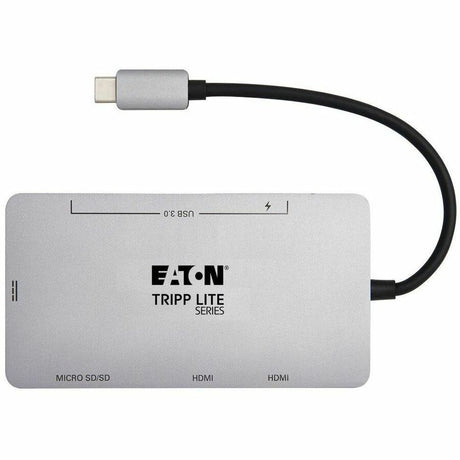 Eaton Tripp Lite Series USB-C Dock, Dual Display - 4K 60 Hz HDMI, USB 3.x (5Gbps) Hub Ports, Memory Card, 100W PD Charging, Gray — U442-DOCK8-GG