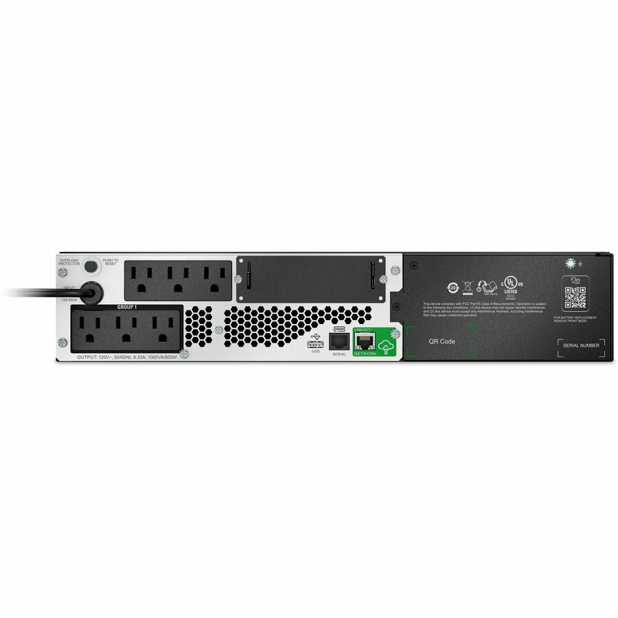 APC Smart-UPS, Line Interactive, 1000VA, Lithium-ion, Rack/Tower, 2U, 120V, 6x NEMA 5-15R outlets, SmartConnect Port+SmartSlot, Short Depth, AVR, LCD — SMTL1000RM2UC