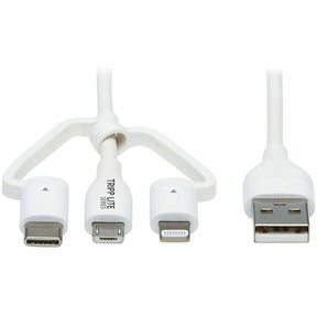 Eaton Tripp Lite Series Safe-IT Universal USB-A to Lightning, USB Micro-B and USB-C Sync/Charge Antibacterial Cable (M/3xM), MFi Certified, White, 4 ft. (1.2 m) — M101AB-004-LMCW