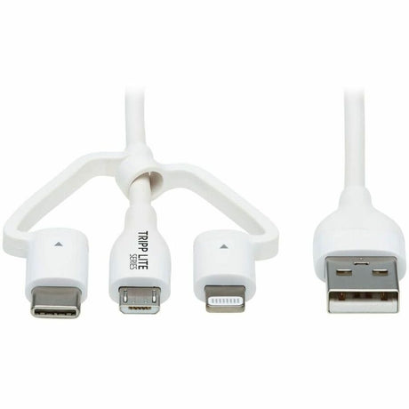 Eaton Tripp Lite Series Safe-IT Universal USB-A to Lightning, USB Micro-B and USB-C Sync/Charge Antibacterial Cable (M/3xM), MFi Certified, White, 4 ft. (1.2 m) — M101AB-004-LMCW