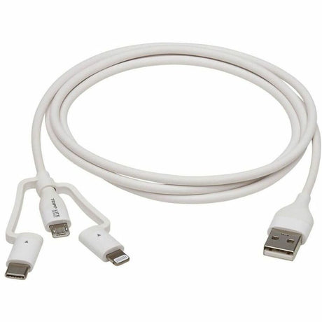 Eaton Tripp Lite Series Safe-IT Universal USB-A to Lightning, USB Micro-B and USB-C Sync/Charge Antibacterial Cable (M/3xM), MFi Certified, White, 4 ft. (1.2 m) — M101AB-004-LMCW
