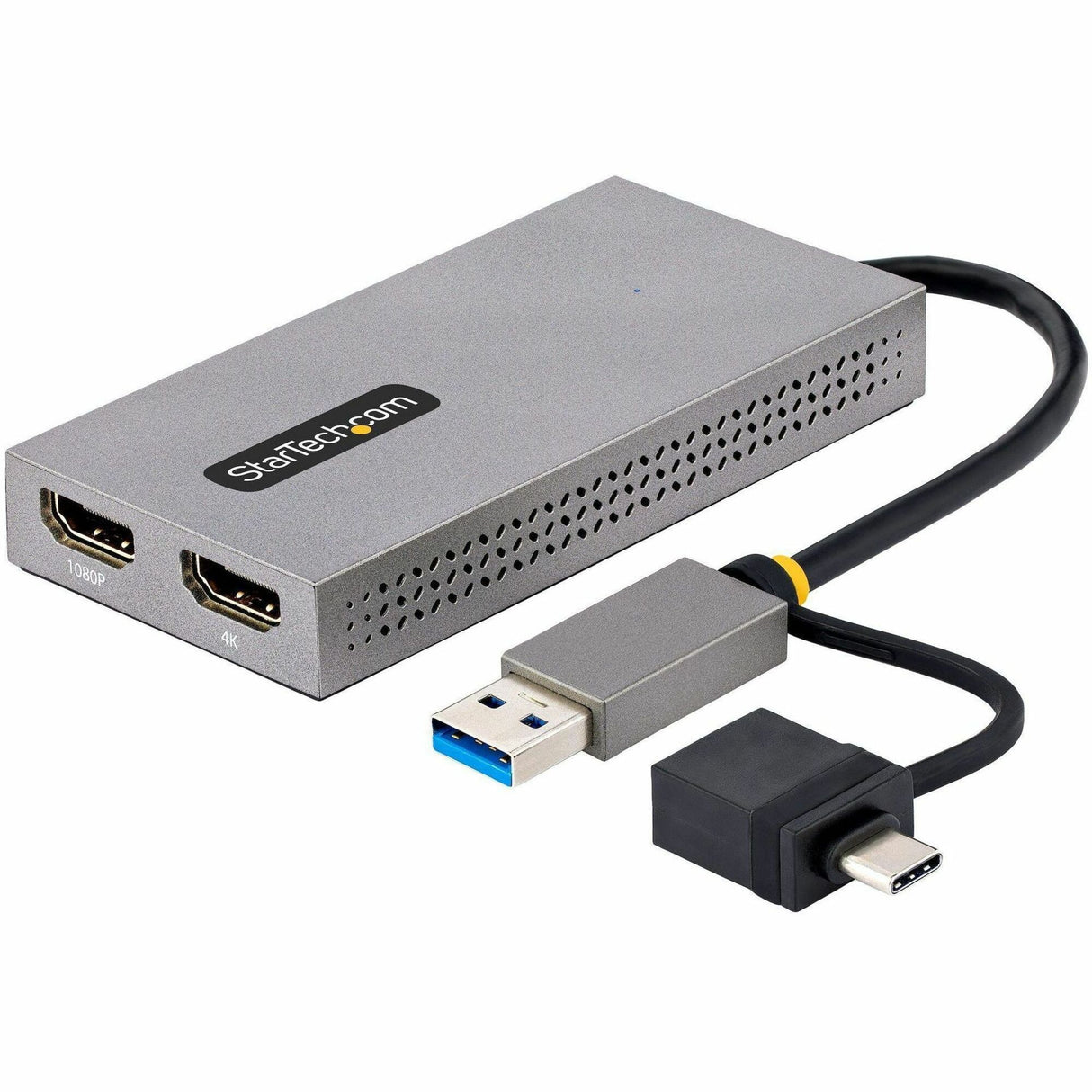 StarTech.com USB to Dual HDMI Adapter, USB A/C to 2x HDMI Displays (1x 4K30, 1x 1080p), USB 3.0 to HDMI Converter, 4in/11cm Cable, Win/Mac — 107B-USB-HDMI