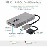 StarTech.com USB to Dual HDMI Adapter, USB A/C to 2x HDMI Displays (1x 4K30, 1x 1080p), USB 3.0 to HDMI Converter, 4in/11cm Cable, Win/Mac — 107B-USB-HDMI