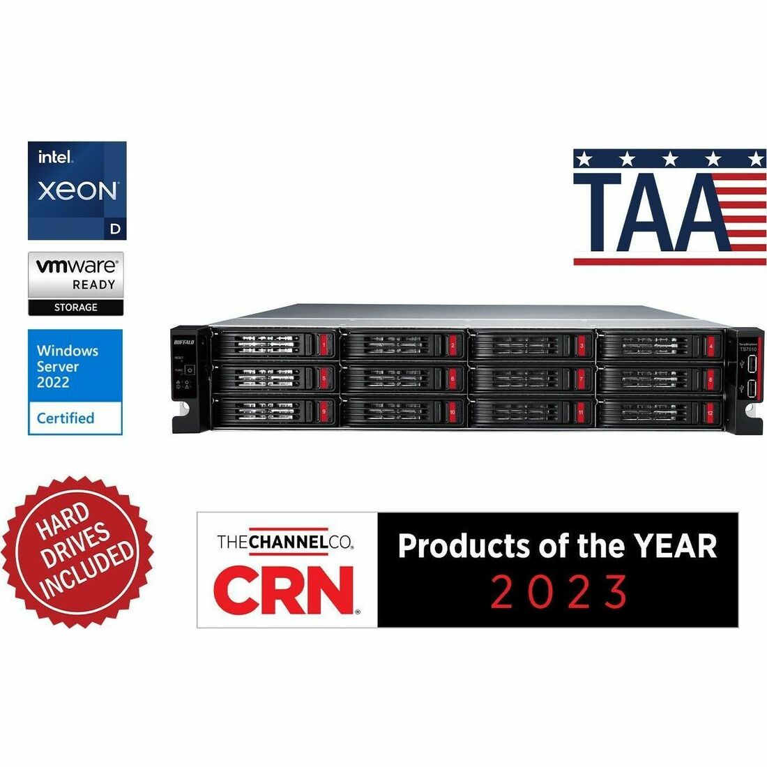 BUFFALO TeraStation 12-Bay 71210 64TB (4x16TB) High-Performance Rackmount NAS Hard Drives Included — TS71210RH6404