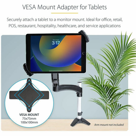 StarTech.com VESA Mount Adapter for Tablets 7.9 to 12.5in, Up to 2kg /4.4lb, 75x75/100x100, Universal Anti-Theft Tablet VESA Mount Clamp — TABLET-VESA-ADAPTER