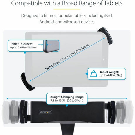StarTech.com VESA Mount Adapter for Tablets 7.9 to 12.5in, Up to 2kg /4.4lb, 75x75/100x100, Universal Anti-Theft Tablet VESA Mount Clamp — TABLET-VESA-ADAPTER