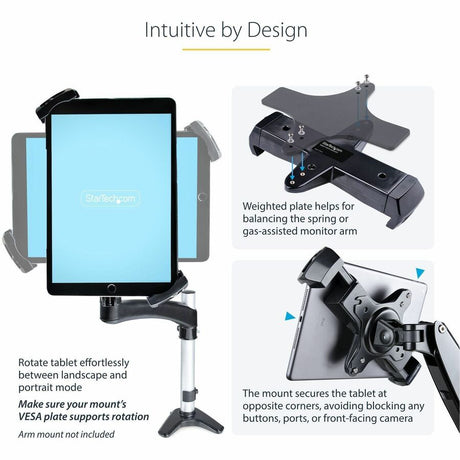 StarTech.com VESA Mount Adapter for Tablets 7.9 to 12.5in, Up to 2kg /4.4lb, 75x75/100x100, Universal Anti-Theft Tablet VESA Mount Clamp — TABLET-VESA-ADAPTER
