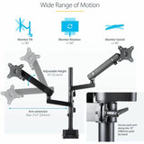 StarTech.com Desk Mount Dual Monitor Arm, Height Adjustable Monitor Mount for 2x VESA Displays up to 32" (17.6lb/8kg), Mechanical Spring — ARMDUALPIVOT