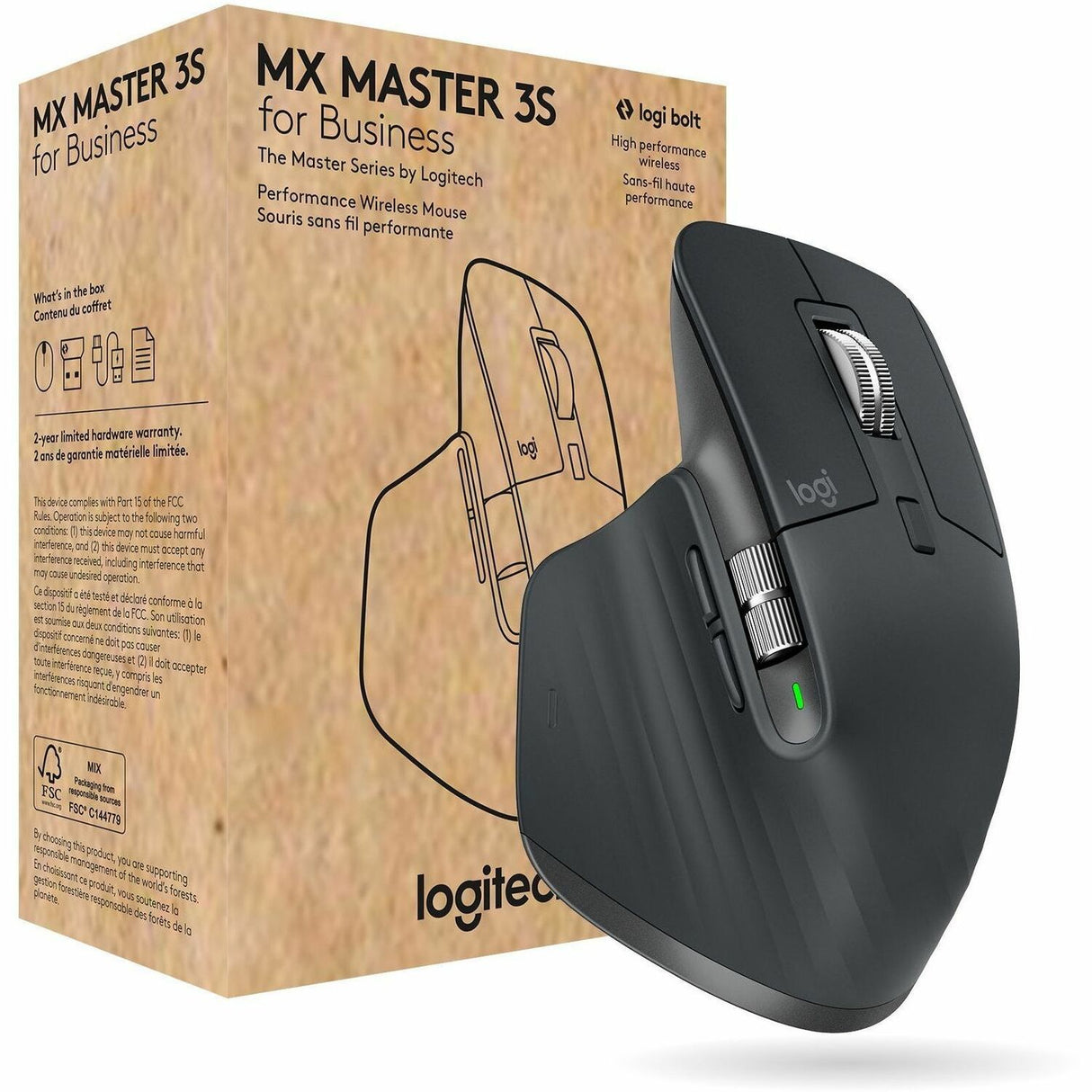 Logitech MX Master 3S for Business, Wireless Mouse with Quiet Clicks, 8K DPI, Logi Bolt USB Receiver, Graphite — 910-006581