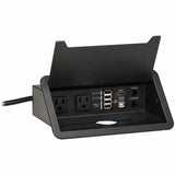 Eaton Tripp Lite Series Power It! 2-Outlet In-Desk Power and Charging Dock - 4x USB-A, USB-B, HDMI, RJ11, RJ45, 10 ft. Cord, Antimicrobial Protection, Black — PS222DATAM