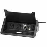 Eaton Tripp Lite Series Power It! 2-Outlet In-Desk Power and Charging Dock - 4x USB-A, USB-B, HDMI, RJ11, RJ45, 10 ft. Cord, Antimicrobial Protection, Black — PS222DATAM