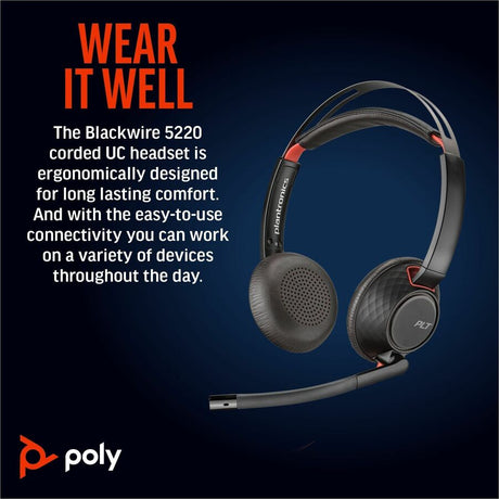 Poly Blackwire 5220 Stereo USB-C Headset + 3.5mm Plug + USB-C/A Adapter — 8X231AA