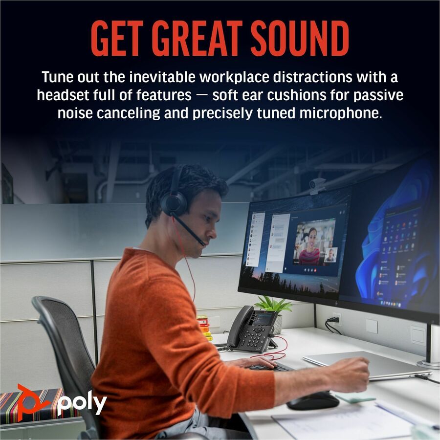 Poly Blackwire 5220 Stereo USB-C Headset + 3.5mm Plug + USB-C/A Adapter — 8X231AA