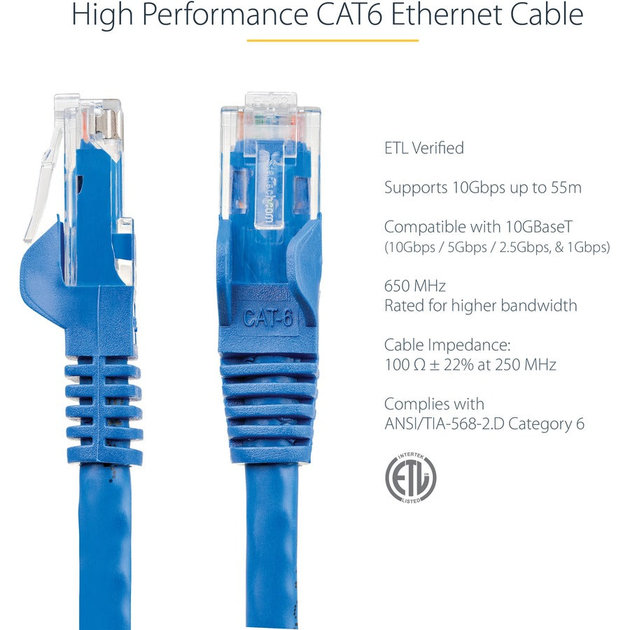StarTech.com 30ft CAT6 Ethernet Cable - Blue Snagless Gigabit - 100W PoE UTP 650MHz Category 6 Patch Cord UL Certified Wiring/TIA — N6PATCH30BL