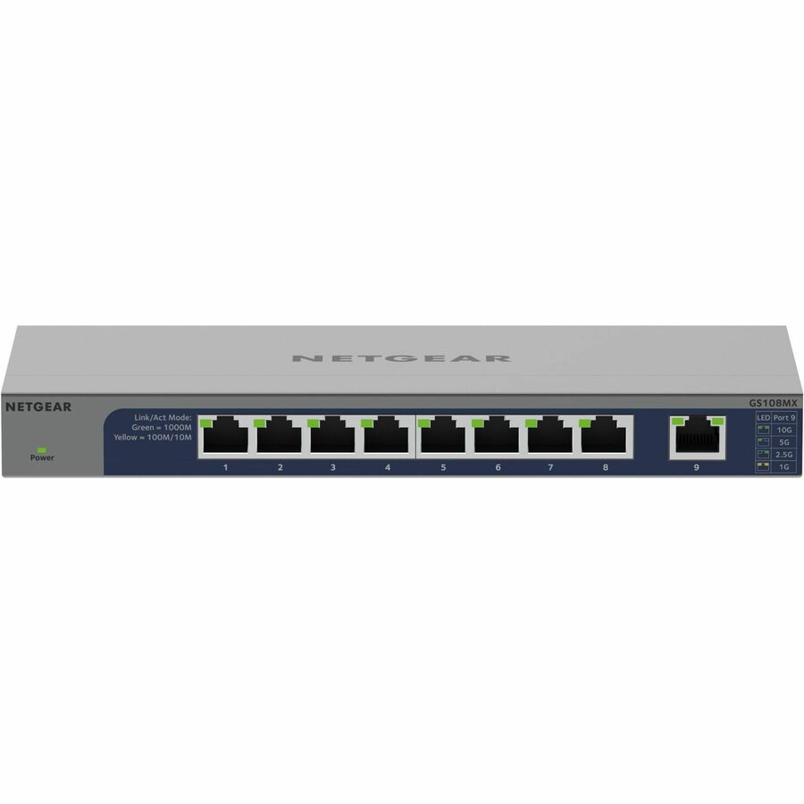 Netgear 8-Port Gigabit Ethernet Unmanaged Switch with 1 Dedicated 10G/Multi-Gig Port — GS108MX-100NAS