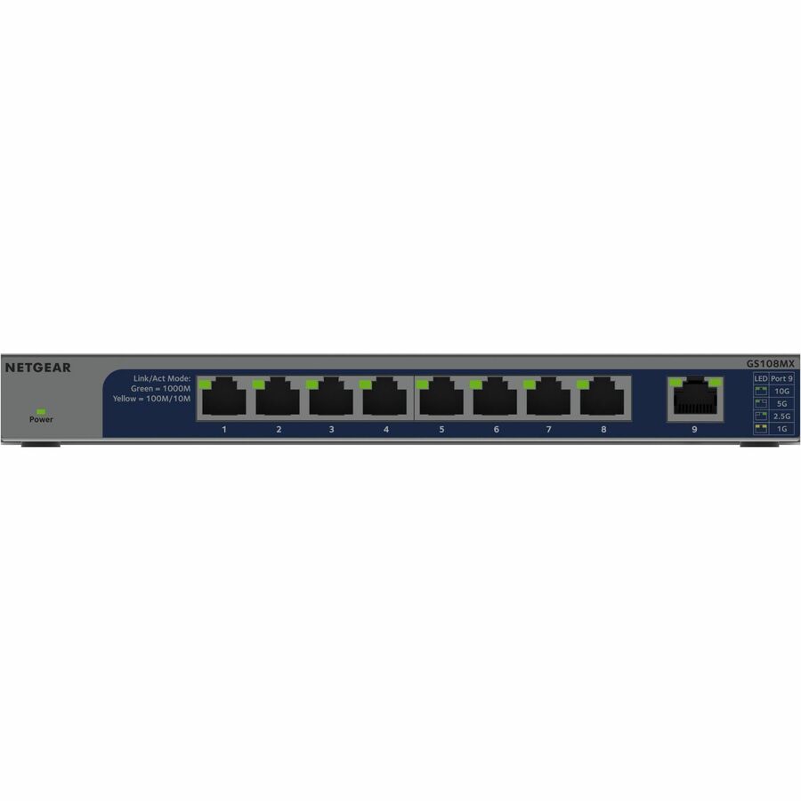 Netgear 8-Port Gigabit Ethernet Unmanaged Switch with 1 Dedicated 10G/Multi-Gig Port — GS108MX-100NAS