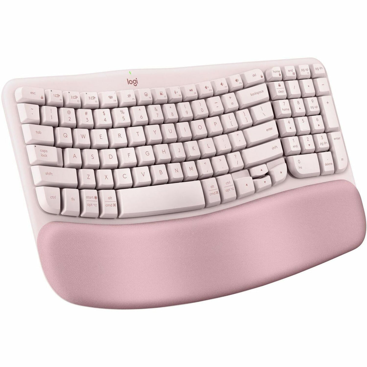 Logitech Wave Keys Wireless Ergonomic Keyboard with Cushioned Palm Rest, Comfortable Natural Typing, Easy-Switch, Rose — 920-012276