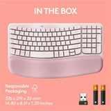 Logitech Wave Keys Wireless Ergonomic Keyboard with Cushioned Palm Rest, Comfortable Natural Typing, Easy-Switch, Rose — 920-012276