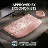 Logitech Wave Keys Wireless Ergonomic Keyboard with Cushioned Palm Rest, Comfortable Natural Typing, Easy-Switch, Rose — 920-012276