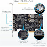 StarTech.com 5-Port USB PCIe Card, USB 3.2 10Gbps, PCI Express Card with 4x USB-C Ports, 1x USB-A Internal Port — PS4C3IA3-USB-C-CARD