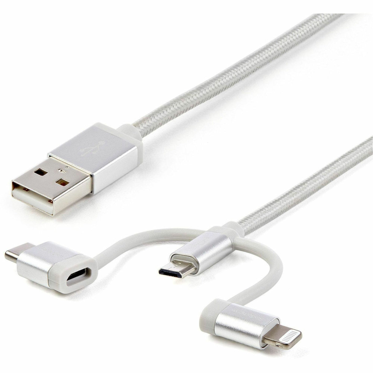 StarTech.com 6ft (1.8m) USB Multi-Charging Cable, USB-A to Lightning/USB-C/Micro-USB, Apple MFi Certified, Braided Nylon Jacket; USB 3-in-1 Charger Cable/Cord — LTCUB6GR