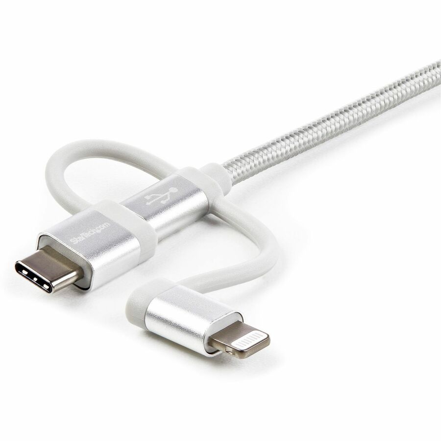 StarTech.com 6ft (1.8m) USB Multi-Charging Cable, USB-A to Lightning/USB-C/Micro-USB, Apple MFi Certified, Braided Nylon Jacket; USB 3-in-1 Charger Cable/Cord — LTCUB6GR
