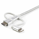 StarTech.com 6ft (1.8m) USB Multi-Charging Cable, USB-A to Lightning/USB-C/Micro-USB, Apple MFi Certified, Braided Nylon Jacket; USB 3-in-1 Charger Cable/Cord — LTCUB6GR